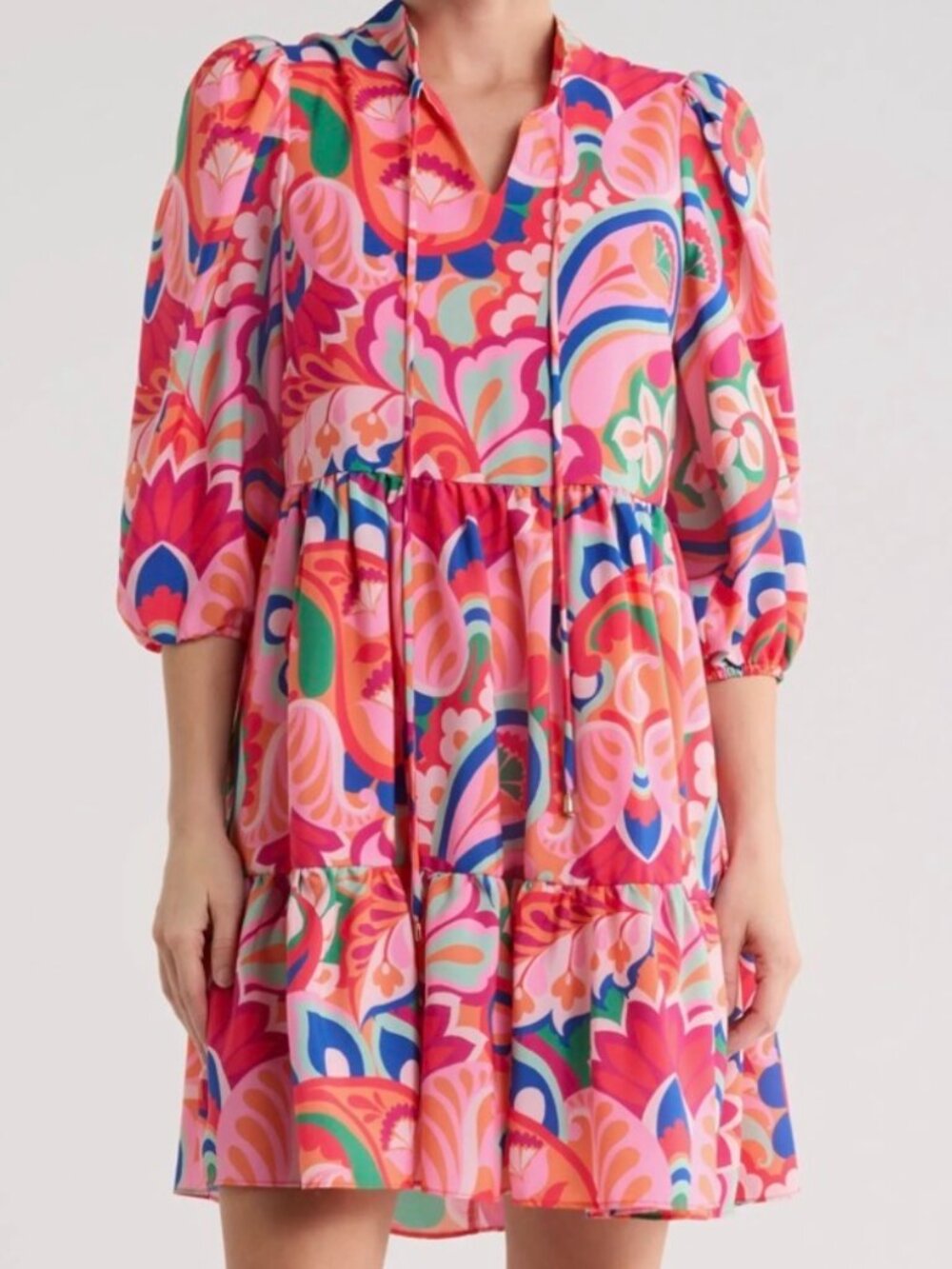 NWT Eliza J Floral Balloon Sleeve Tiered Mini Shift Dress. Size 8